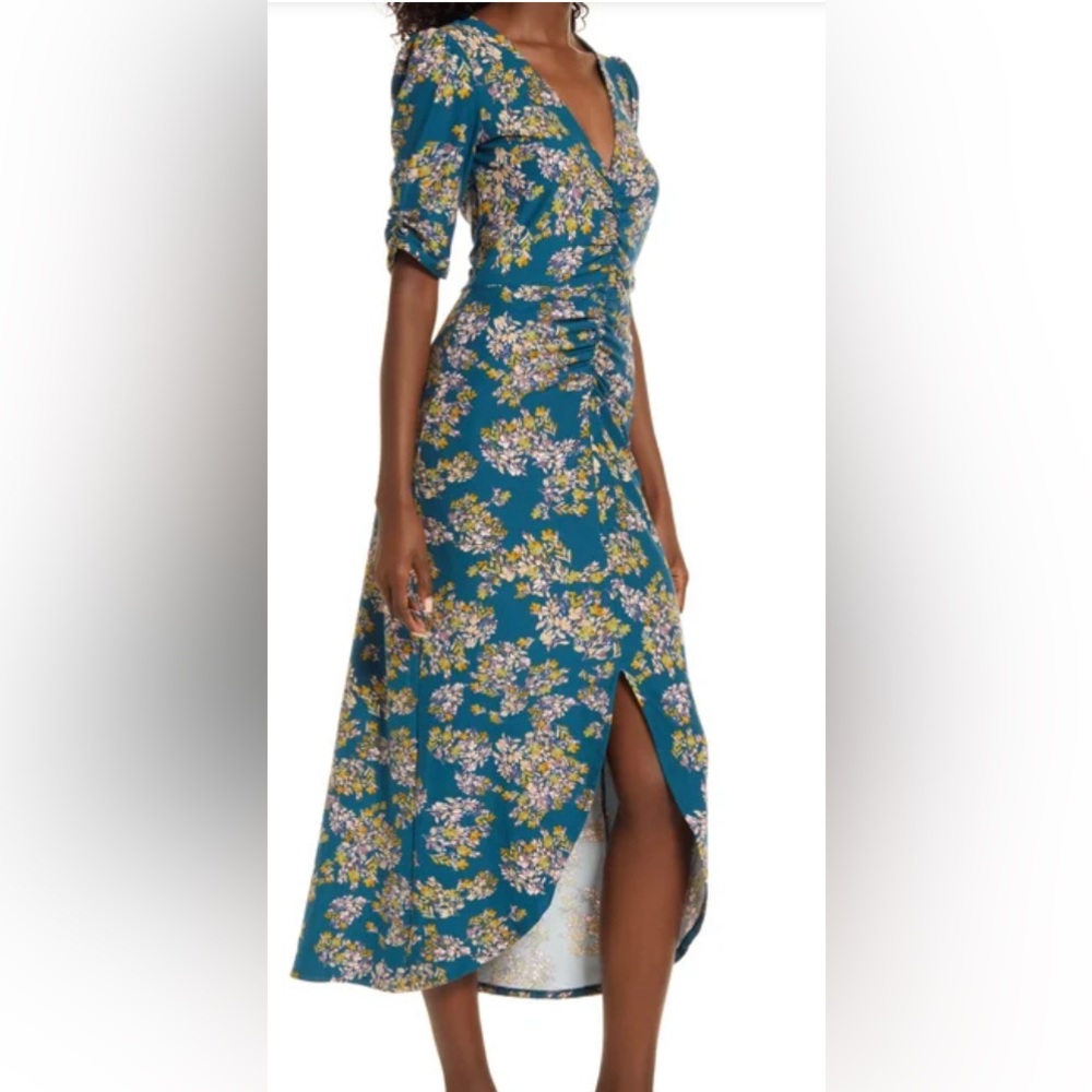 CHARLES HENRY Floral Ruched Midi Dress